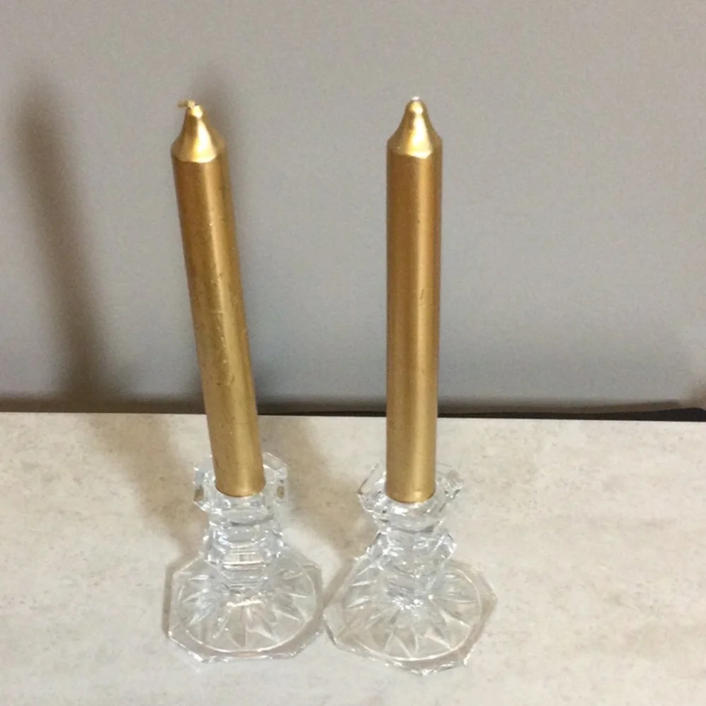 Two Clear Crystal Tapered Candlestick Holders - Home Accents